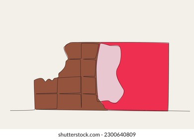 A chocolate bar that has been bitten. World chocolate day one-line drawing