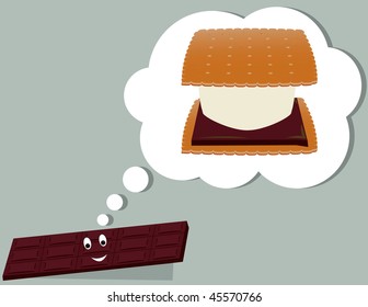 Chocolate bar thinking of a smore - vector version
