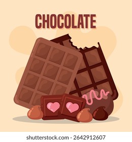 Chocolate bar and truffles. Vector illustration