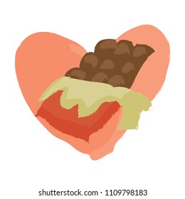 Chocolate Bar. Valentine Icon with love shape and scratch style in vector style. Vector Illustration