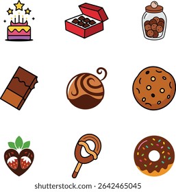 Chocolate Bar Vector Icon Set for Sweets and Desserts Illustration.