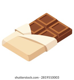 Chocolate bar vector illustration featuring white and milk chocolate pieces perfect for dessert branding candy packaging bakery promotions food menus advertisements and commercial graphic design projects