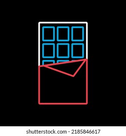 Chocolate bar vector isolated on black background icon. Fast food sign. Graph symbol for cooking web site and apps design, logo, app, UI