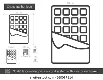 Chocolate bar vector line icon isolated on white background. Chocolate bar line icon for infographic, website or app. Scalable icon designed on a grid system.