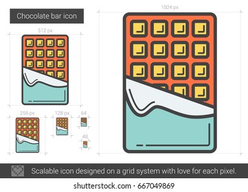 Icono de línea vectorial de barra de chocolate aislado en fondo blanco. Icono de línea de barra de chocolate para infografía, sitio web o aplicación. Icono escalable diseñado en un sistema de cuadrícula.