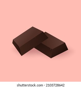 Vector de barra de chocolate. Barra de chocolate con fondo rosa.