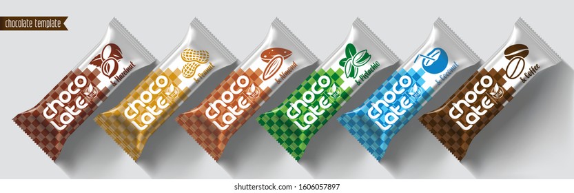 Chocolate Bar Vector Packaging Design. Nuts Chocolate Set.