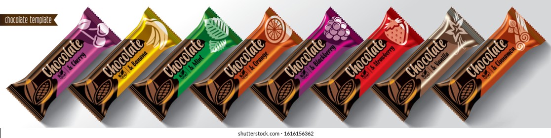 Chocolate bar vector packaging design. Fruit and spice chocolate set.