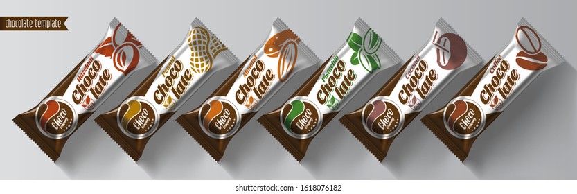 Chocolate bar vector packaging design. Nuts chocolate set.