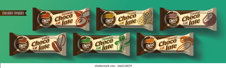 Chocolate Bar Vector Packaging Design. Fruit And Spicy Chocolate Set.