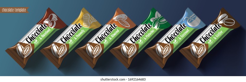 Chocolate bar vector packaging design. Nuts chocolate set.