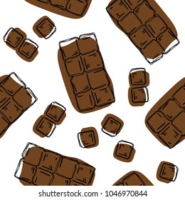 Chocolate bar vector seamless pattern. Background for chocolate and cocoa packaging - labels and background in trendy linear style.  Chocolate bar pattern.
