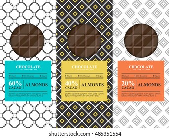 chocolate bar - vector set of design elements and seamless pattern for chocolate packaging  background in linear style.