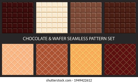 Chocolate bar and wafer seamless pattern set. Vector illustration