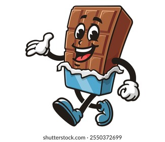 Chocolate Bar is walking leisurely,  Cartoon Mascot Illustration Character Vector Clip-art Hand-drawn Logo Design