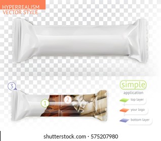 Chocolate Bar, White Polyethylene Packaging. Hyperrealism Vector Style, Simple Application