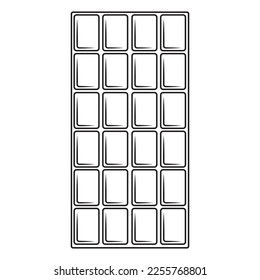 Chocolate bar without packaging, black outline, vector illustration in doodle style