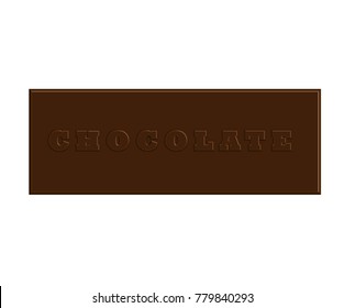 Chocolate bar with the word chocolate with the word chocolate pressed into it.