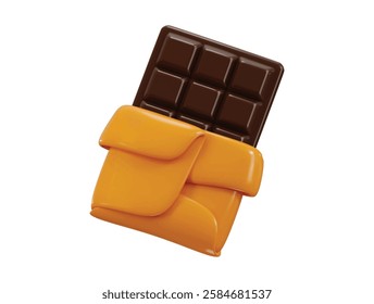 chocolate bar wrapped in a bright wrapper for a sweet treat icon 3d render