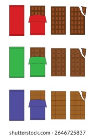 Chocolate bar, wrapped chocolate, vector chocolate, flat design chocolate, sweet food icon, flat icon.