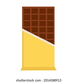 Una barra de chocolate en un envoltorio sobre un fondo blanco para uso en diseño web o clipart