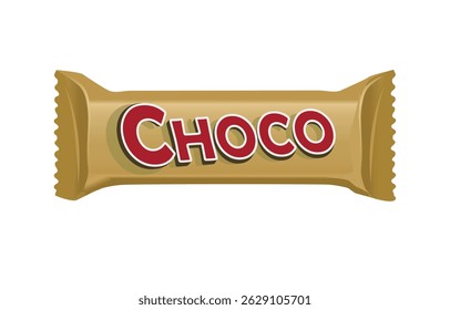 Barra de chocolate en envoltura sobre fondo blanco. Vector ilustración realista