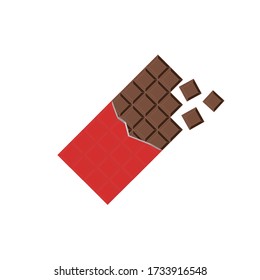 Chocolate bar in wrapper, simple illustration in flat style.