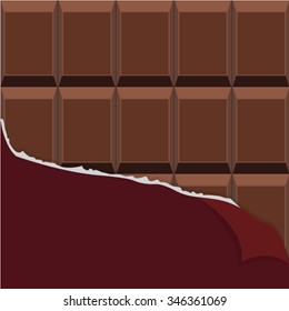 Chocolate bar with the wrapping torn out.