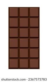 Chocolate bar. Yummy dark bitter milky choco part . Cacao sweet food design. Flat vector illustration isolated on white background.