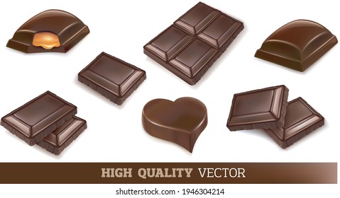 chocolate bars, different shapes,  isolated on white background	