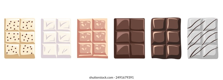 Colección dibujada a mano de las barras de chocolate: piezas dibujadas a mano aisladas de la ilustración de las barras de chocolate para el arte y el diseño de la confitería