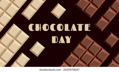Chocolate bars and pieces vector background for banner, web or coupon. World chocolate day design. Frame with text