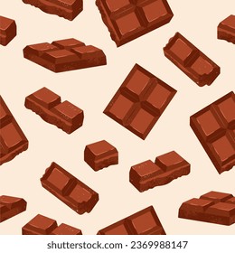 Barras de chocolate sin fisuras. Fondo de trozos de chocolate con leche. Ilustración vectorial.