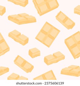 Chocolate bars seamless pattern. White chocolate pieces background. Vector illustration.