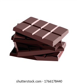 Chocolate bars, World Chocolate Day. Dark chocolate, sweets. Give sweets as a gift. Premium quality. Slices on top of each other. Vector illustration of isolated background.