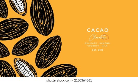 Plantilla de diseño horizontal de frijol de chocolate. Resumen de la ilustración de cacao frijol.