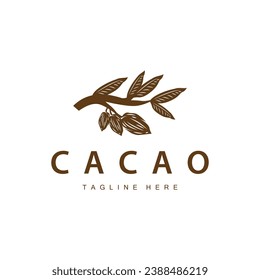 Chocolate Bean Logo, chocolate plant design with simple seed leaf and stem concept, for business branding