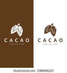 Chocolate Bean Logo, chocolate plant design with simple seed leaf and stem concept, for business branding