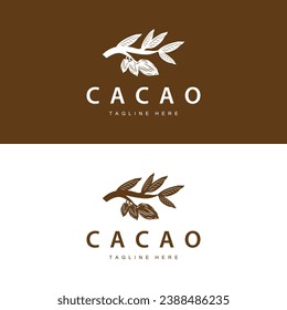 Chocolate Bean Logo, chocolate plant design with simple seed leaf and stem concept, for business branding