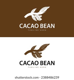 Chocolate Bean Logo, chocolate plant design with simple seed leaf and stem concept, for business branding