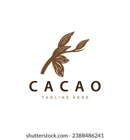 Chocolate Bean Logo, chocolate plant design with simple seed leaf and stem concept, for business branding