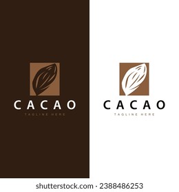 Chocolate Bean Logo, chocolate plant design with simple seed leaf and stem concept, for business branding