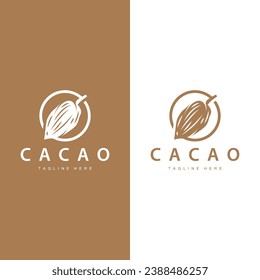 Chocolate Bean Logo, chocolate plant design with simple seed leaf and stem concept, for business branding