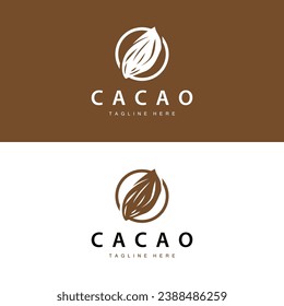 Chocolate Bean Logo, chocolate plant design with simple seed leaf and stem concept, for business branding