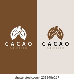 Chocolate Bean Logo, chocolate plant design with simple seed leaf and stem concept, for business branding