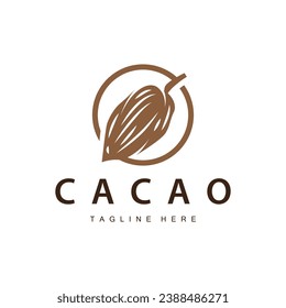 Chocolate Bean Logo, chocolate plant design with simple seed leaf and stem concept, for business branding