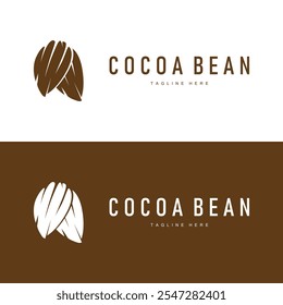 Chocolate Bean Logo, chocolate plant design with simple seed leaf and stem concept, for business branding