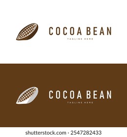 Chocolate Bean Logo, chocolate plant design with simple seed leaf and stem concept, for business branding