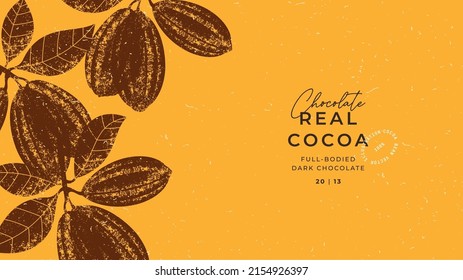 Ilustración abstracta texturizada de frijol de chocolate. Plantilla de diseño minimalista de estilo vintage.