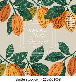 Chocolate bean textured frame illustration. Vintage style design template. Cacao bean.